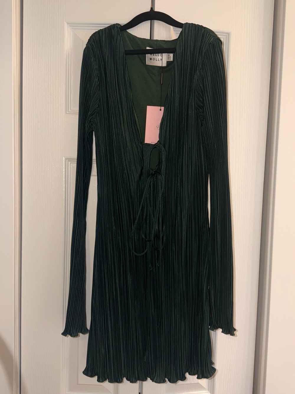 Hello Molly Emerald Pleated Long-Sleeve Mini Dress
